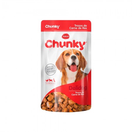 Comida humeda para perros de trozos de carne de res Chunky Delidog 250 gr  Caja * 6 und